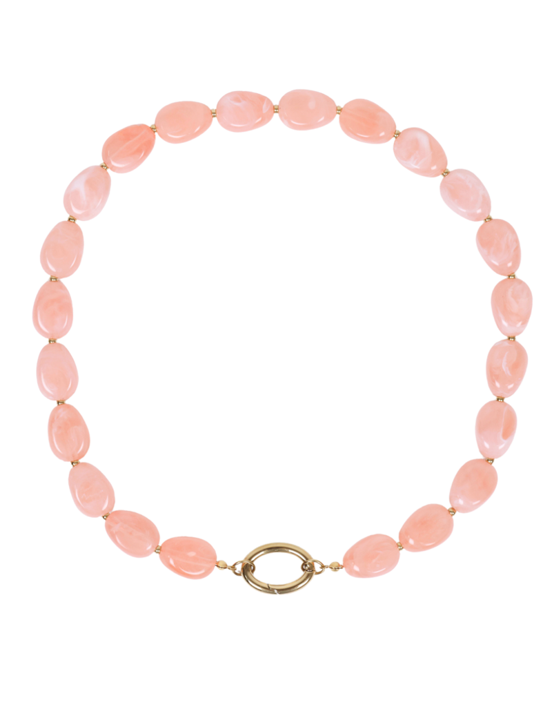 21Jewelz Ketting met kleine ovale kralen & goud detail - marmer roze