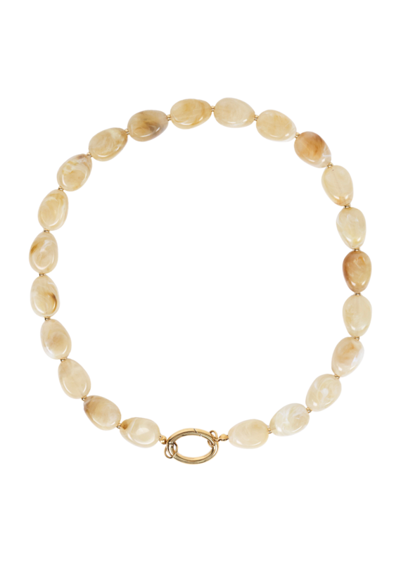 21Jewelz Ketting met kleine ovale kralen & goud detail - marmer beige