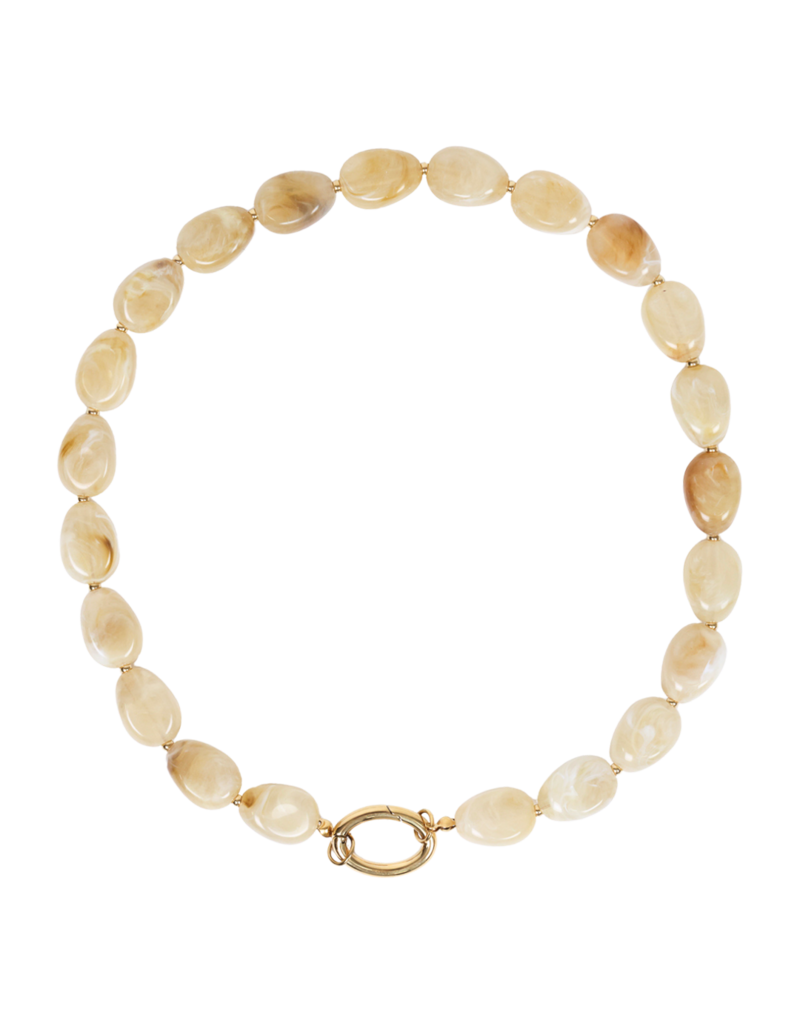21Jewelz Ketting met kleine ovale kralen & goud detail - marmer beige