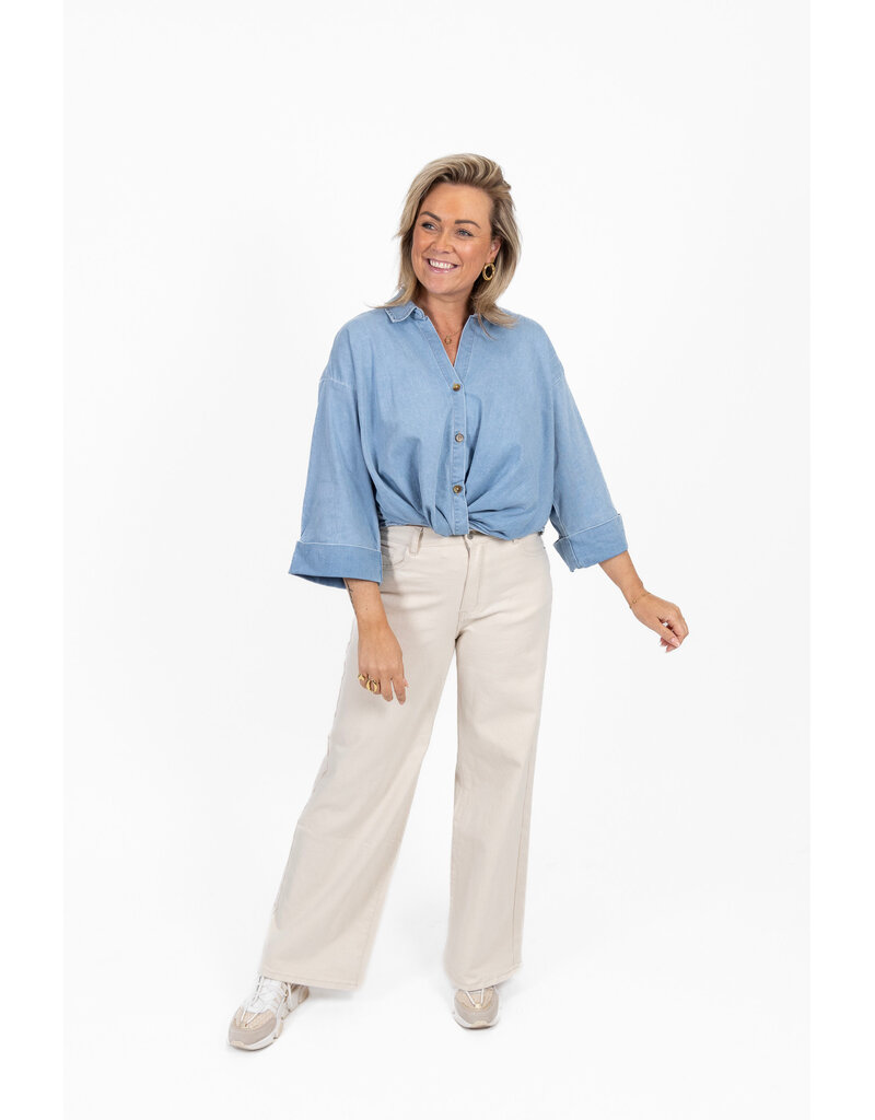 21Jewelz Cropped denim blouse met plooien