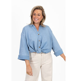 21Jewelz Cropped denim blouse met plooien