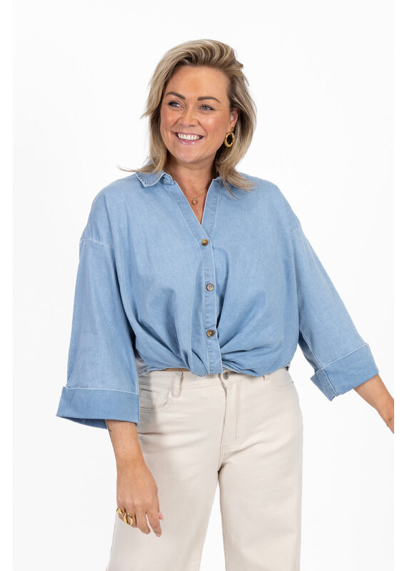 21Jewelz Cropped denim blouse met plooien