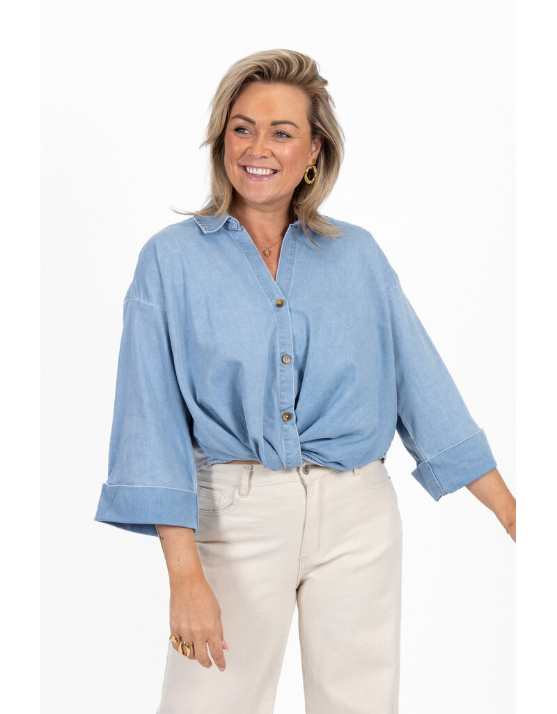 21Jewelz Cropped denim blouse met plooien