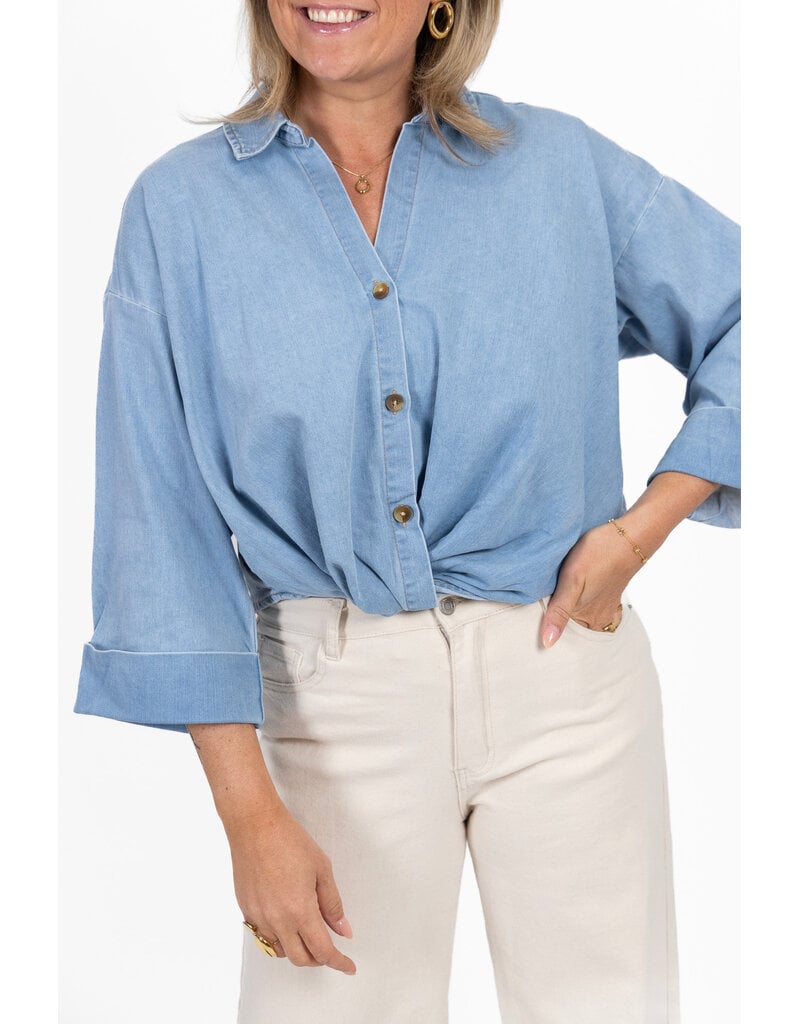 21Jewelz Cropped denim blouse met plooien