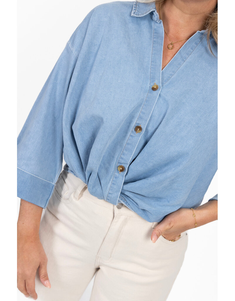 21Jewelz Cropped denim blouse met plooien