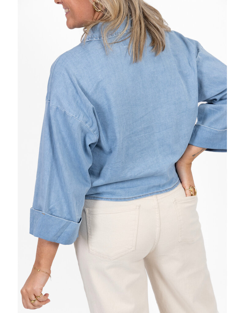 21Jewelz Cropped denim blouse met plooien