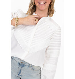 21Jewelz Effen blouse met strepen & embroidery - wit