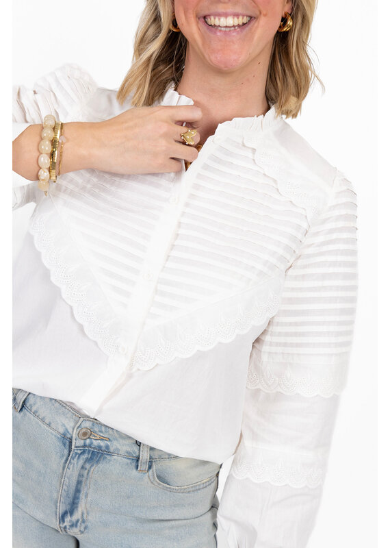 21Jewelz Effen blouse met strepen & embroidery - wit