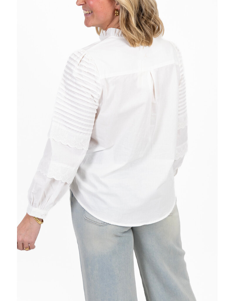 21Jewelz Effen blouse met strepen & embroidery - wit