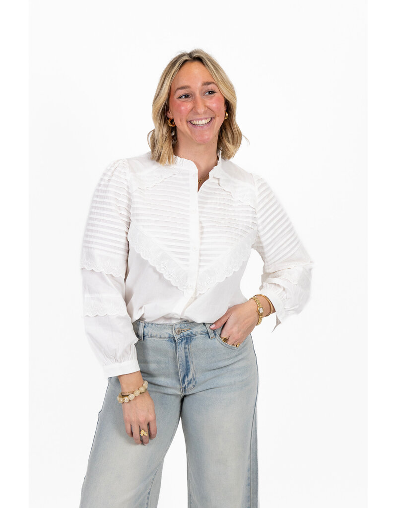 21Jewelz Effen blouse met strepen & embroidery - wit