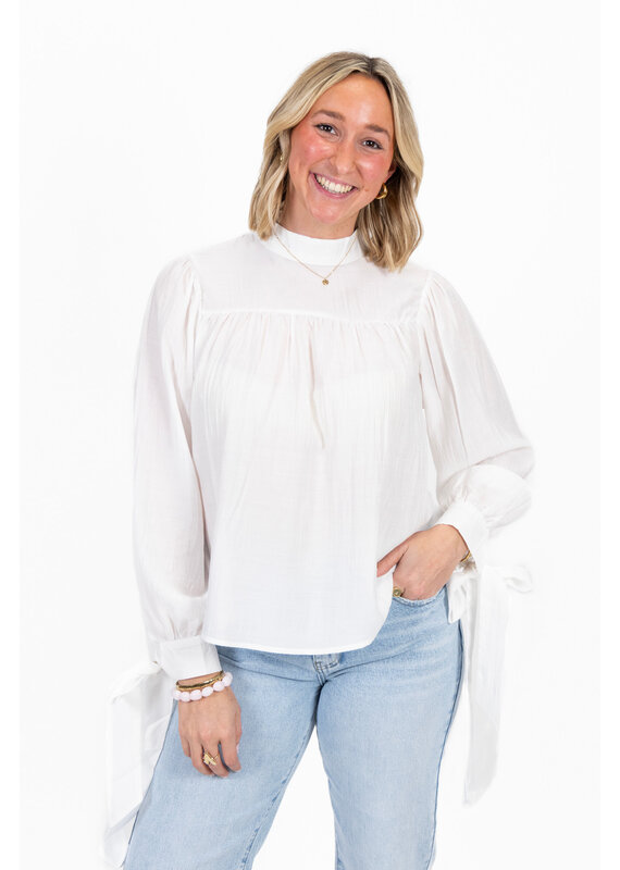 21Jewelz Effen blouse met strikjes - wit
