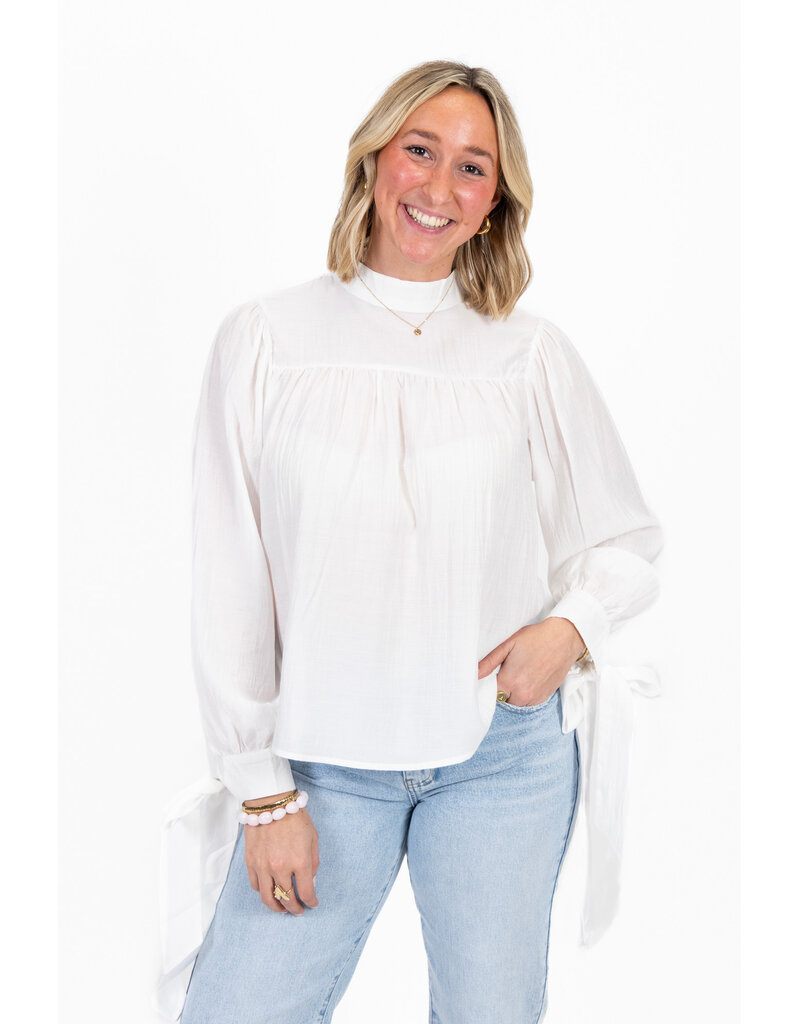 21Jewelz Effen blouse met strikjes - wit