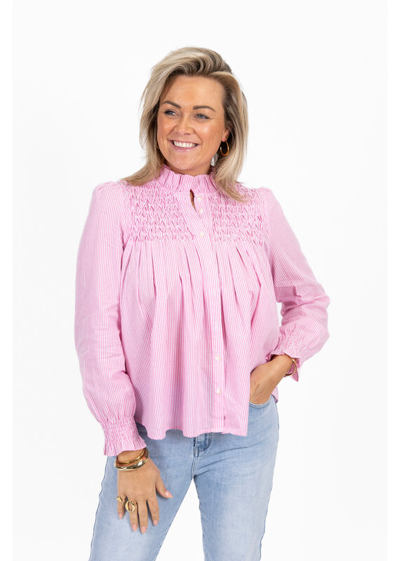21Jewelz Gestreepte blouse met gehaakt detail - roze/wit