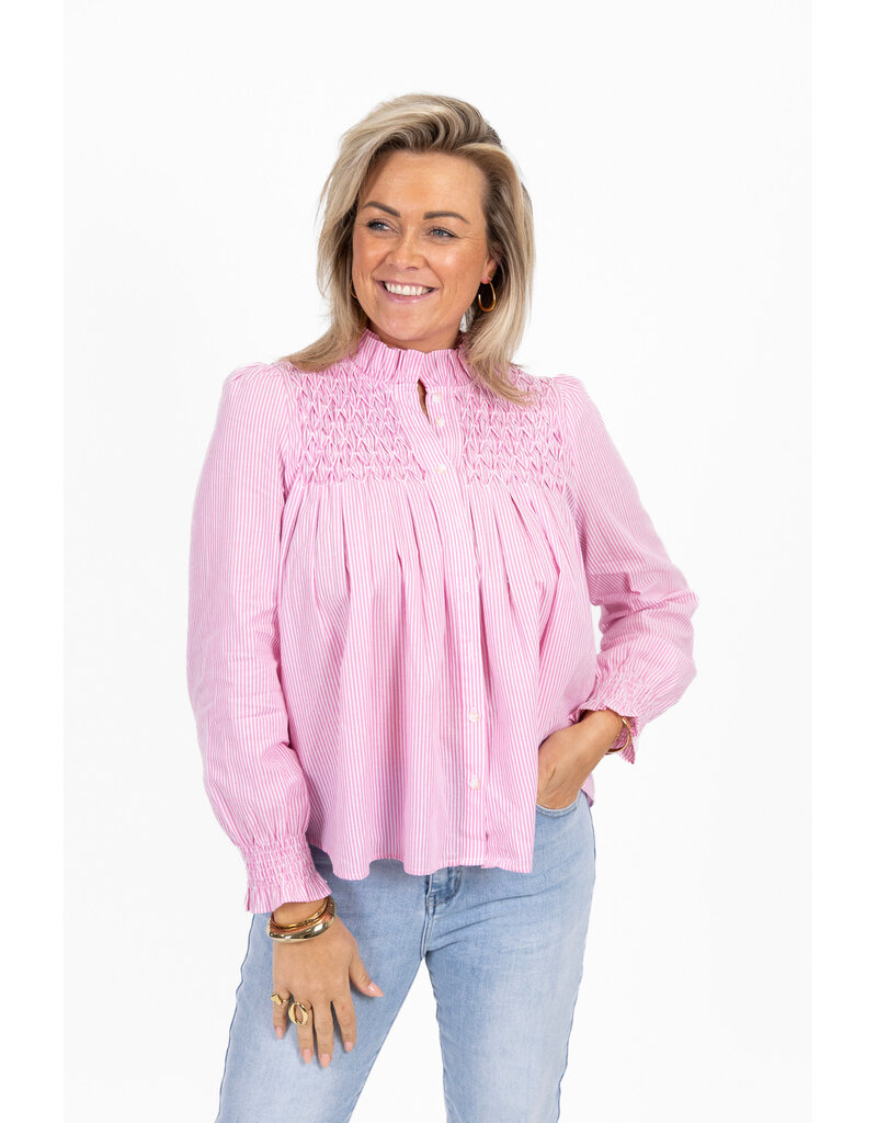 21Jewelz Gestreepte blouse met gehaakt detail - roze/wit