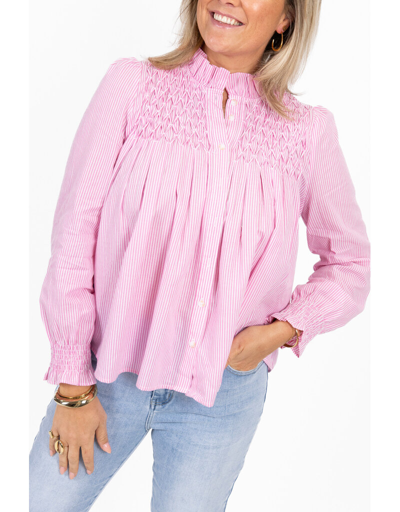 21Jewelz Gestreepte blouse met gehaakt detail - roze/wit