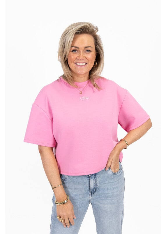 21Jewelz Boxy shirt met tekst "Ciao" - roze