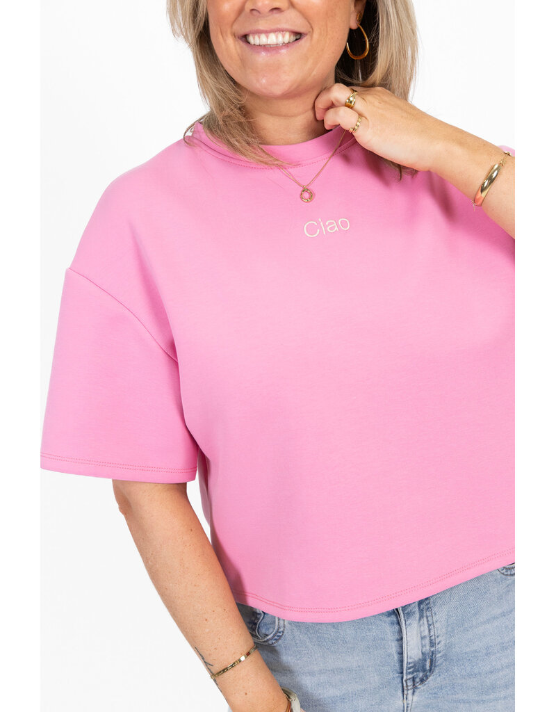21Jewelz Boxy shirt met tekst "Ciao" - roze