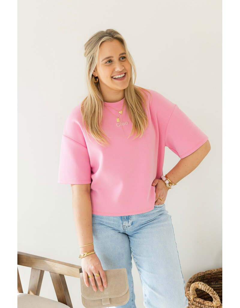 21Jewelz Boxy shirt met tekst "Ciao" - roze