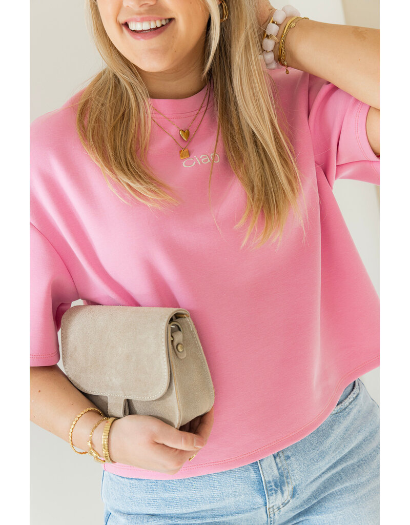21Jewelz Boxy shirt met tekst "Ciao" - roze