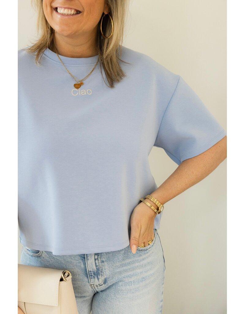 21Jewelz Boxy shirt met tekst "Ciao" - blauw