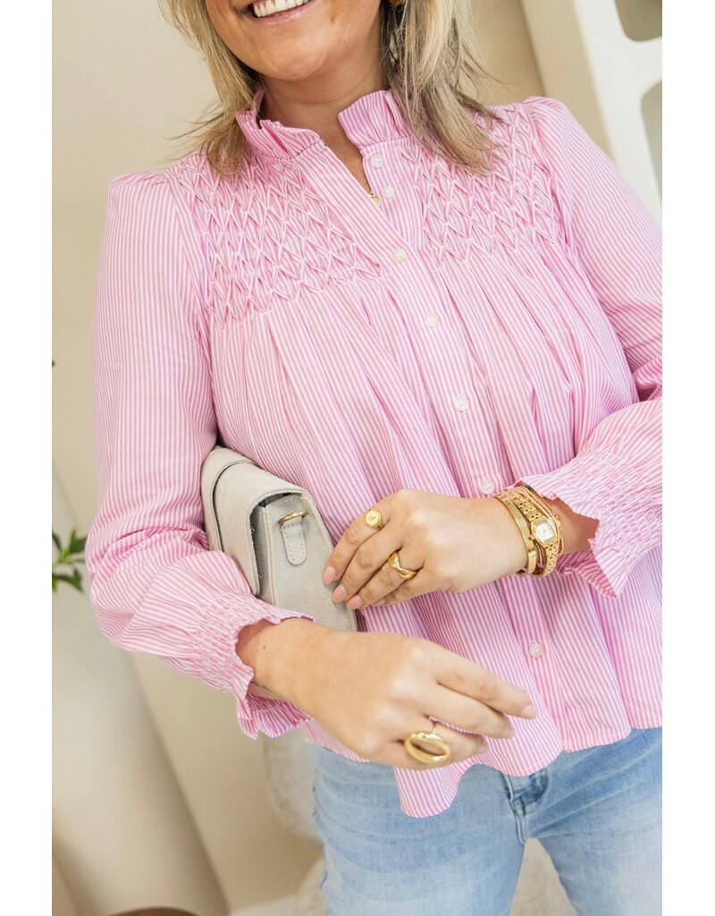 21Jewelz Gestreepte blouse met gehaakt detail - roze/wit