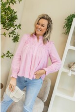 21Jewelz Gestreepte blouse met gehaakt detail - roze/wit