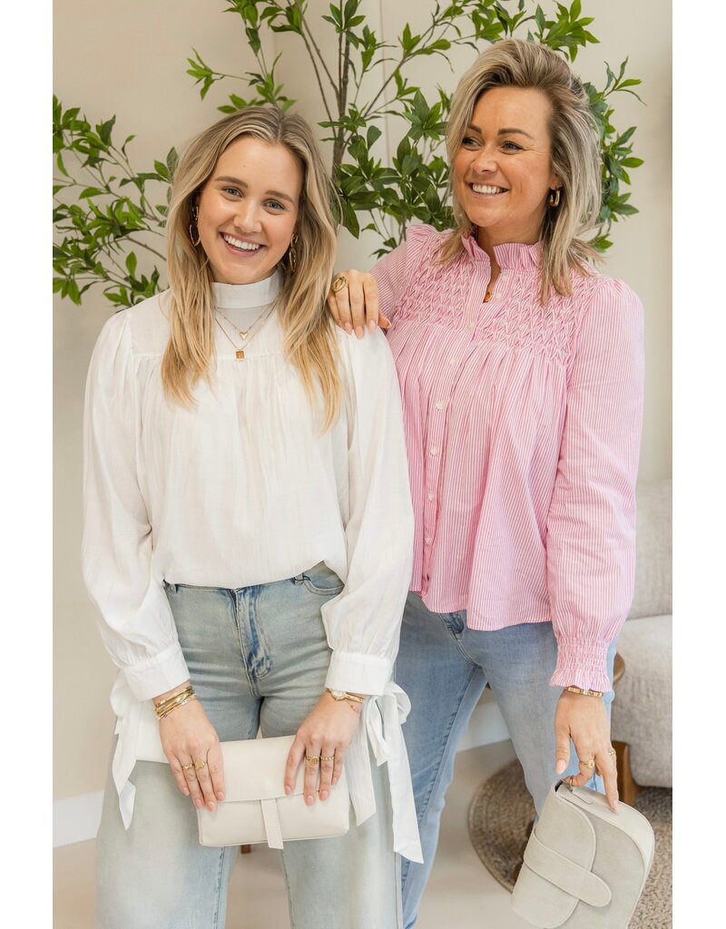 21Jewelz Gestreepte blouse met gehaakt detail - roze/wit