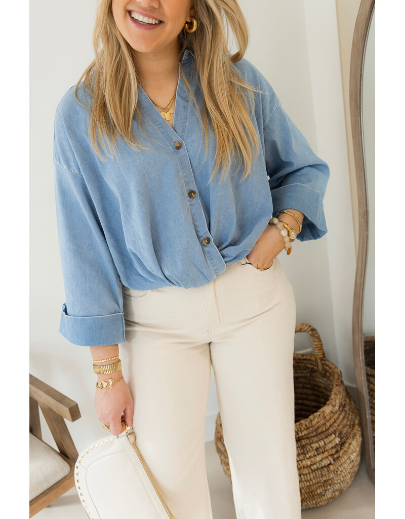 21Jewelz Cropped denim blouse met plooien