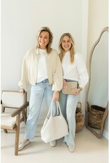 21Jewelz Effen blouse met strepen & embroidery - wit