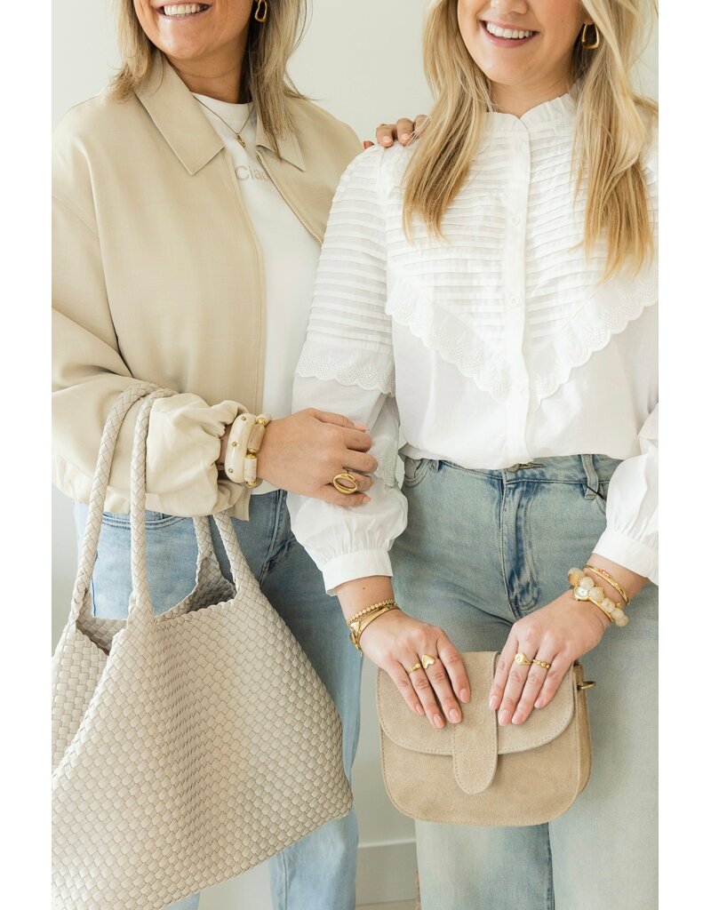 21Jewelz Effen blouse met strepen & embroidery - wit