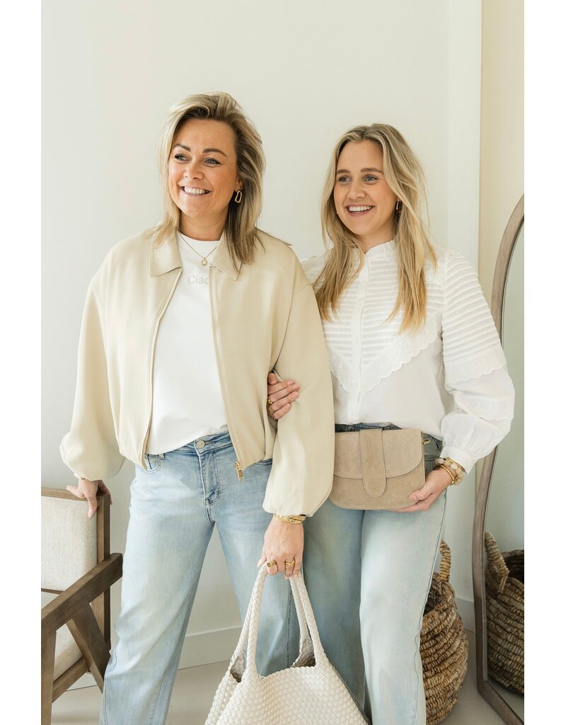 21Jewelz Effen blouse met strepen & embroidery - wit