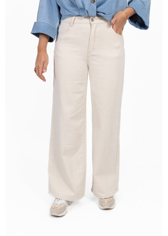 21Jewelz Basic stretch wide leg jeans - ecru