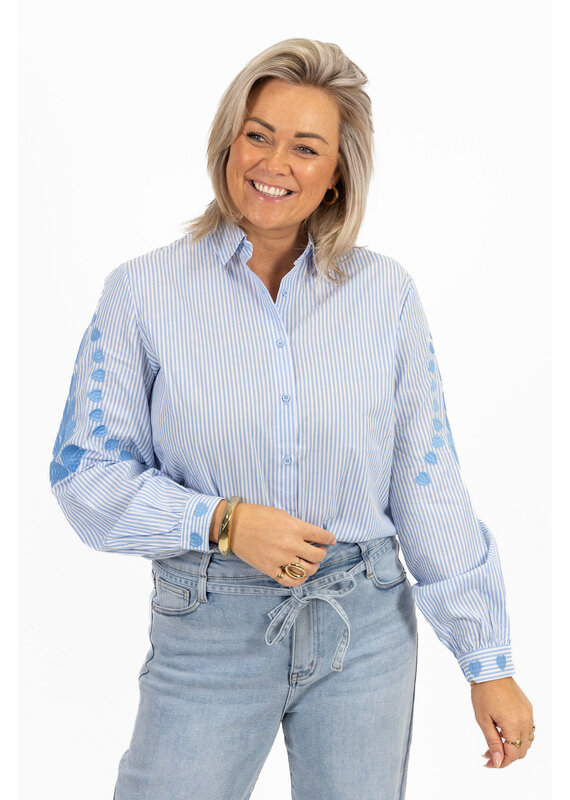 21Jewelz Blouse met strepen & borduursel - blauw