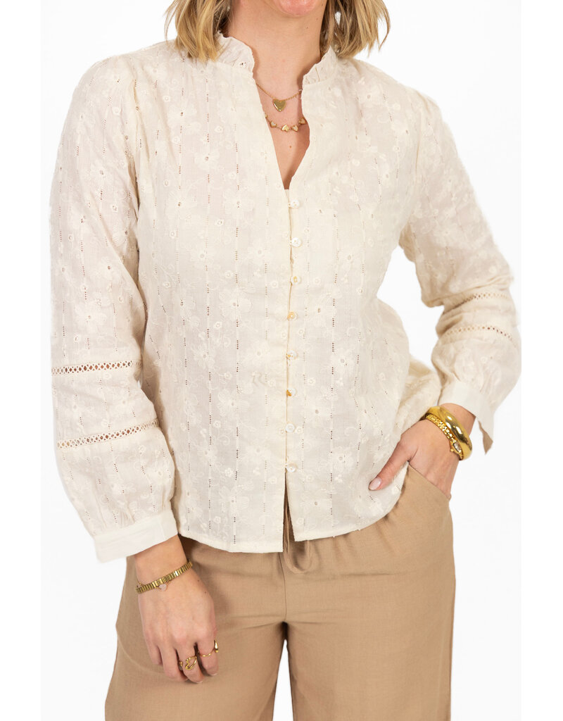 21Jewelz Kanten blouse met bloemetjes -  ecru