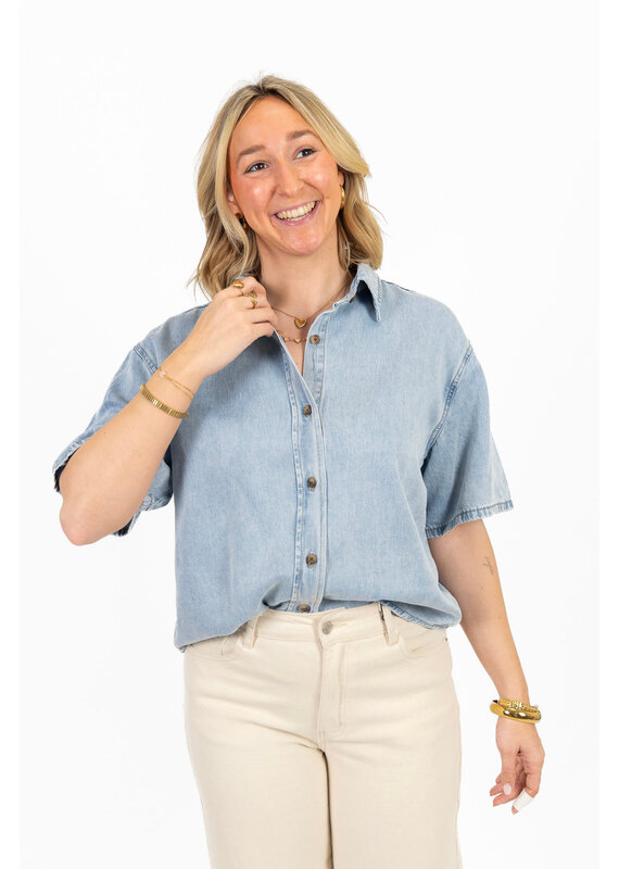 21Jewelz Losse denim blouse met korte mouw