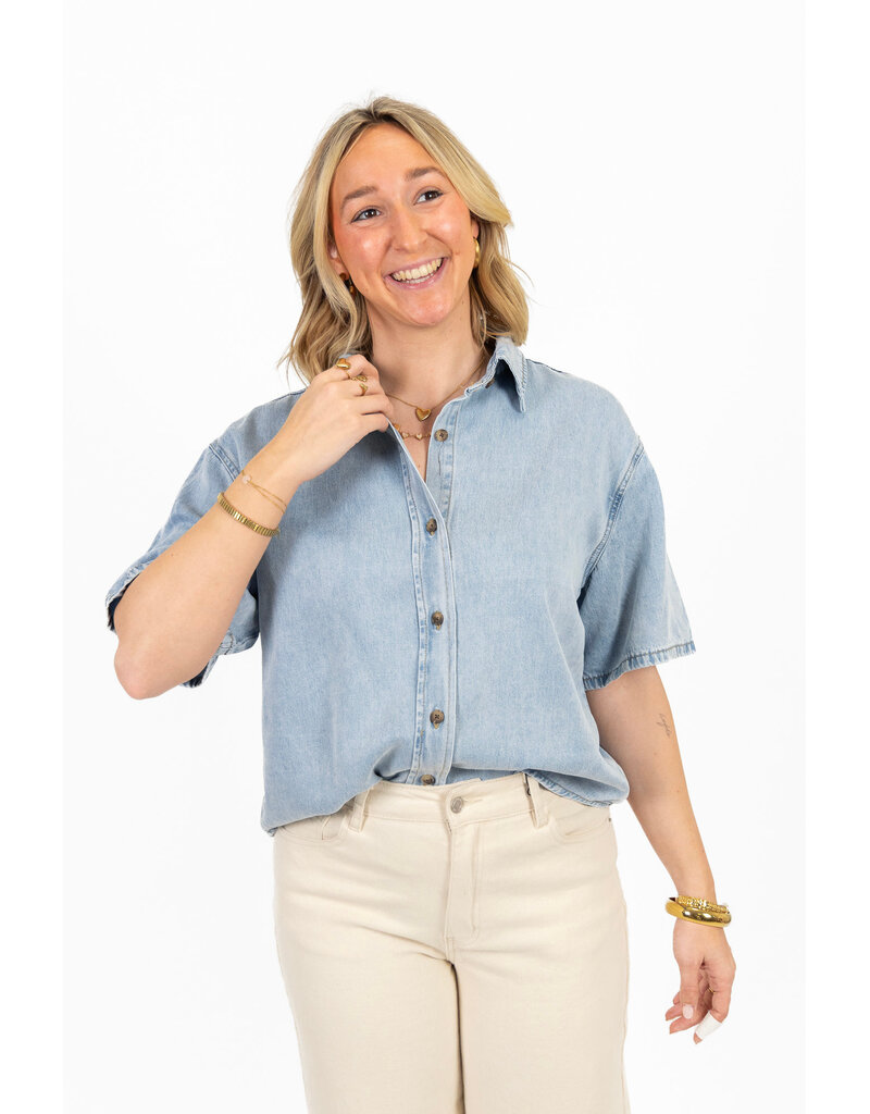 21Jewelz Losse denim blouse met korte mouw