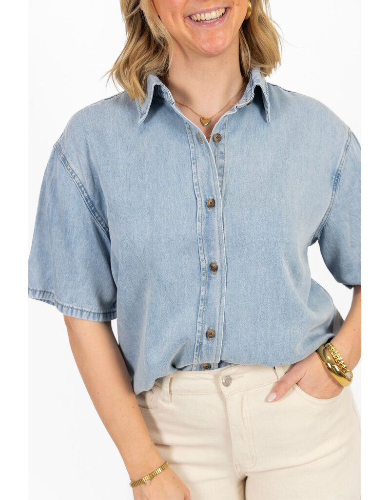 21Jewelz Losse denim blouse met korte mouw