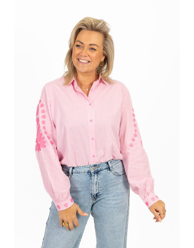 21Jewelz Blouse met strepen & borduursel - roze