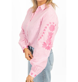 21Jewelz Blouse met strepen & borduursel - roze