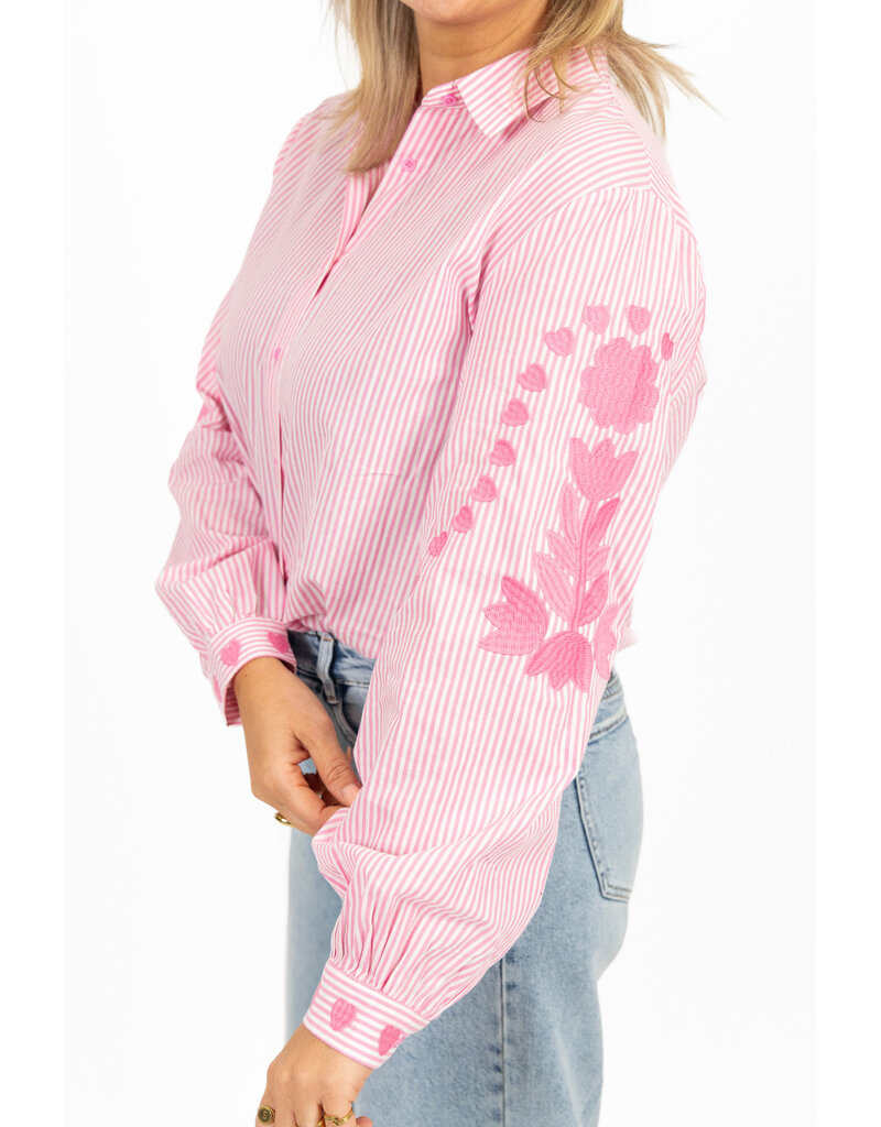 21Jewelz Blouse met strepen & borduursel - roze