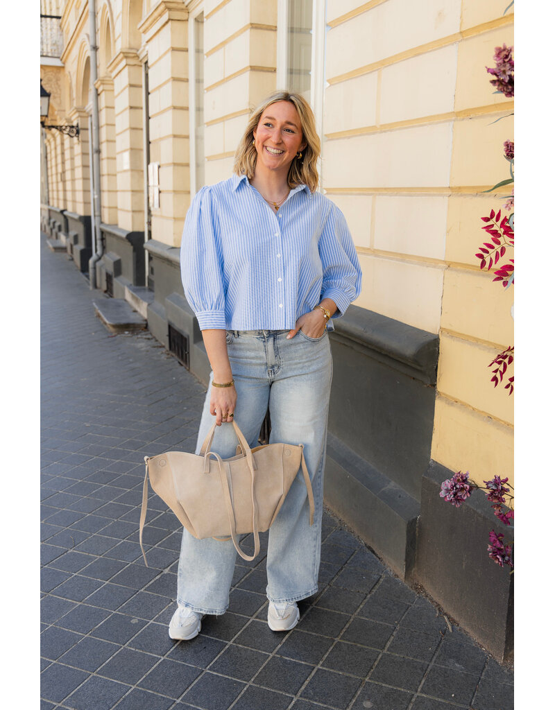 21Jewelz Basic cropped blouse - blauw gestreept