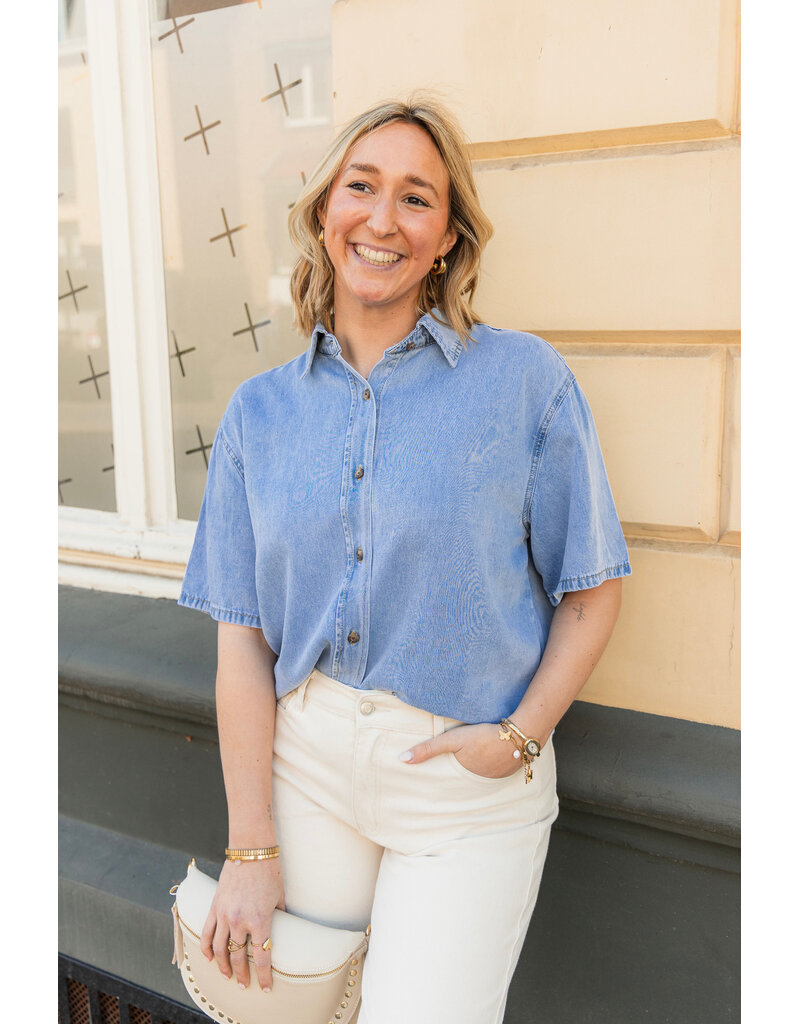 21Jewelz Losse denim blouse met korte mouw
