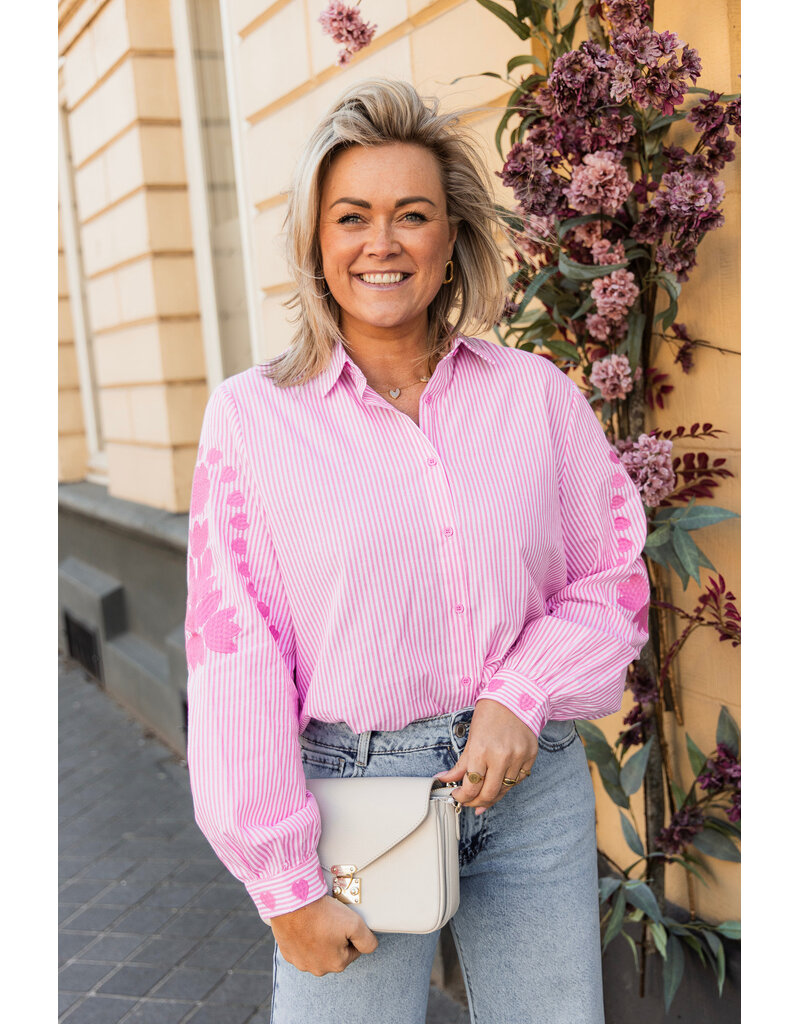 21Jewelz Blouse met strepen & borduursel - roze