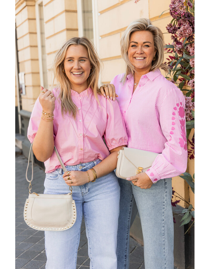 21Jewelz Blouse met strepen & borduursel - roze