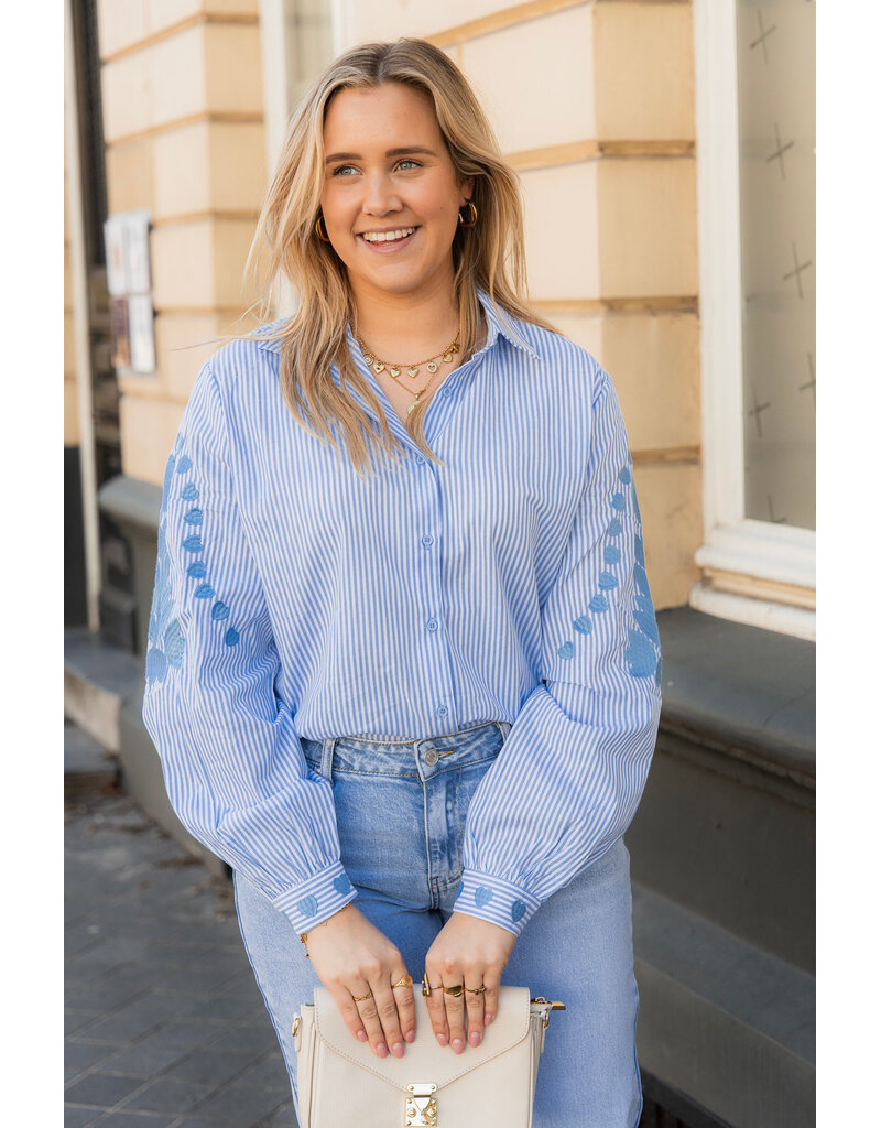 21Jewelz Blouse met strepen & borduursel - blauw