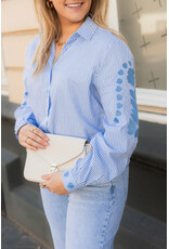 21Jewelz Blouse met strepen & borduursel - blauw