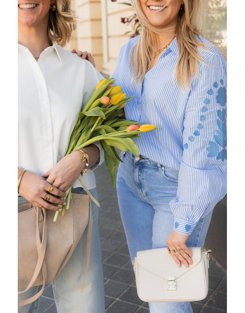 21Jewelz Blouse met strepen & borduursel - blauw