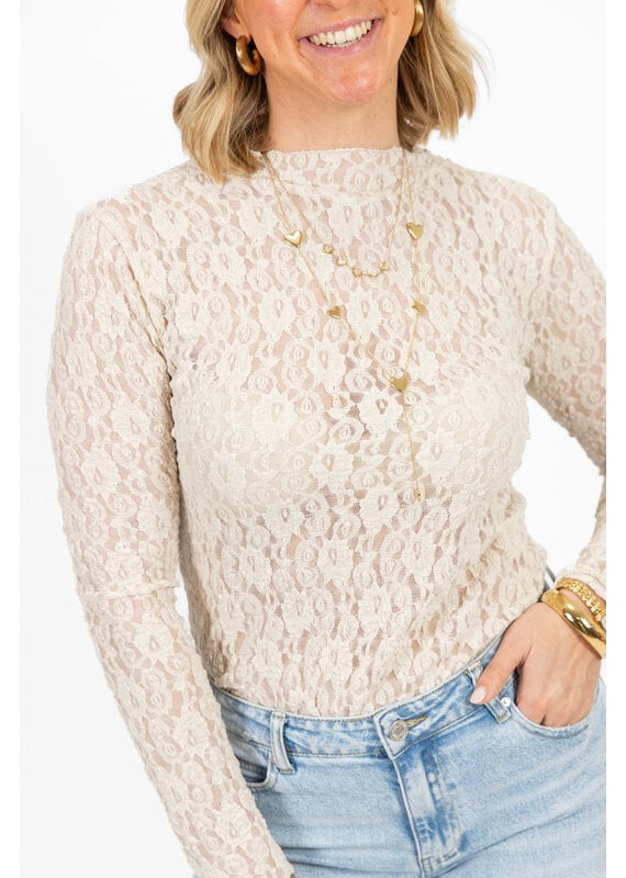 21Jewelz Kanten top met boothals - beige