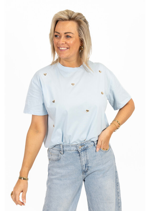 21Jewelz T-shirt met stud hartjes - lichtblauw