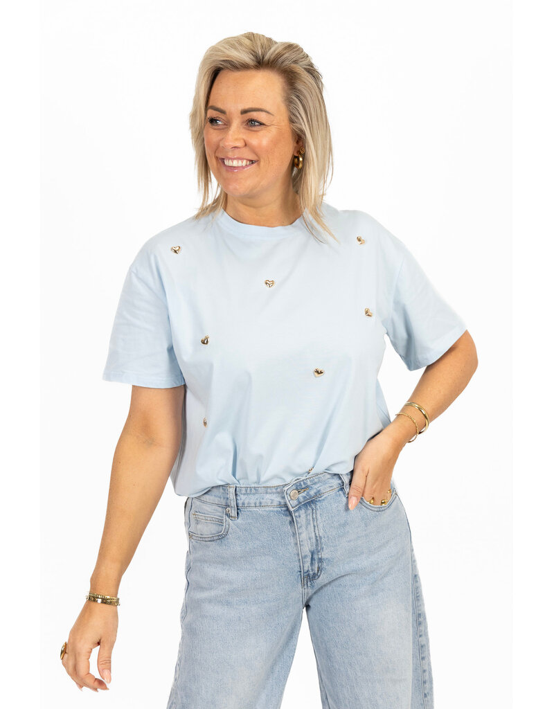 21Jewelz T-shirt met stud hartjes - lichtblauw